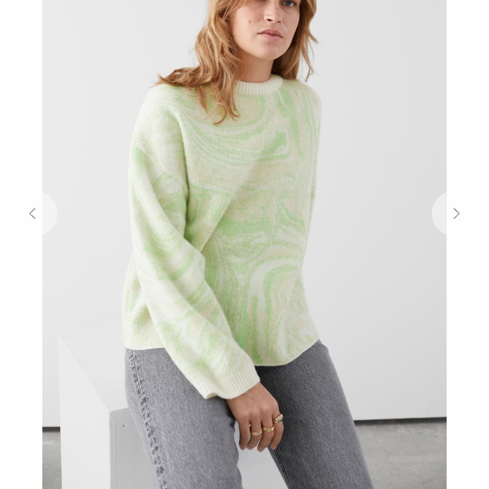 & Other Stories | Swirl Jacquard Wool Blend Sweater Green